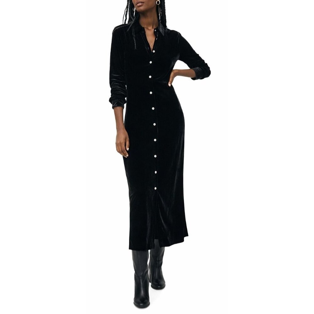 Faherty Shirt Dress Stretch Silk Velvet Maxi